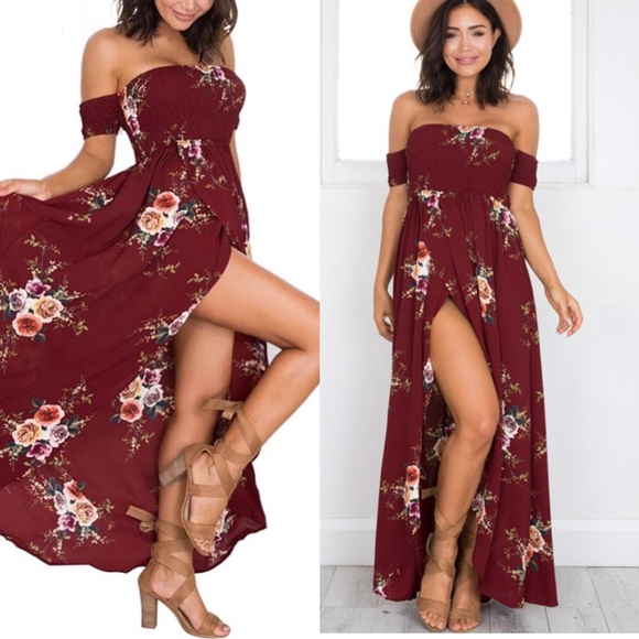 Dresses & Skirts - 💥HP💥 Floral Print Beach Long Off Shoulder Dress